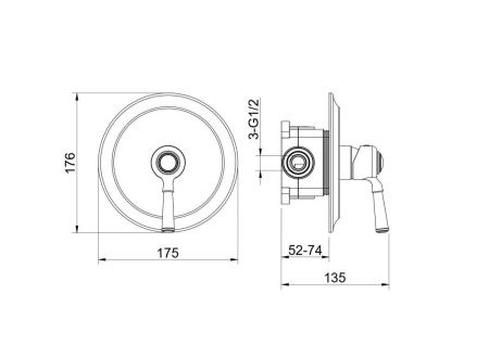 Смеситель для душа Aquatek КЛАССИК AQ1566PG встраиваемый в стену золото