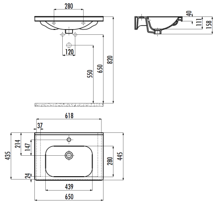 Раковина из сантехнического фарфора Creavit Eksen EK065-00CB00E-0000 70х40 накладная цвет белый
