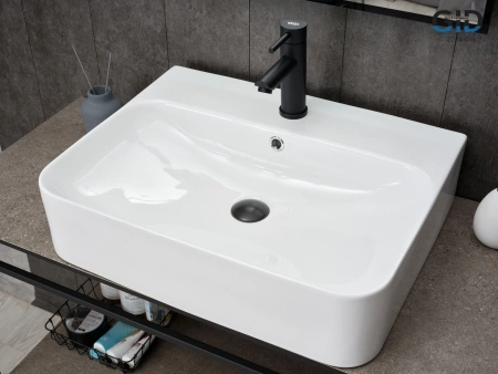 Раковина керамическая Gid Geométrico 51218 60х50 накладная цвет белый 1 отверстие под смеситель