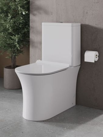 Унитаз напольный с бачком Agger AT01000 белый с сиденьем микролифт безободковый душевой смыв