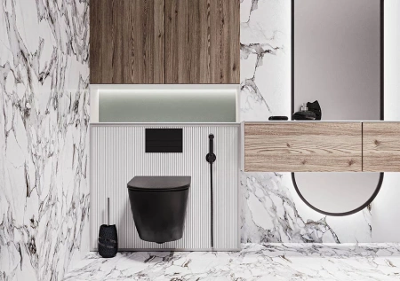 Унитаз подвесной Veconi Moro VMO-48TB черный с сиденьем микролифт безободковый смыв торнадо