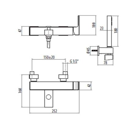Смеситель для ванны Gattoni Kubik 2500/25C0 настенный хром