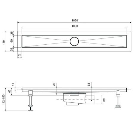 Душевой лоток Timo Drain Systems DS230210/03 105х10 черный