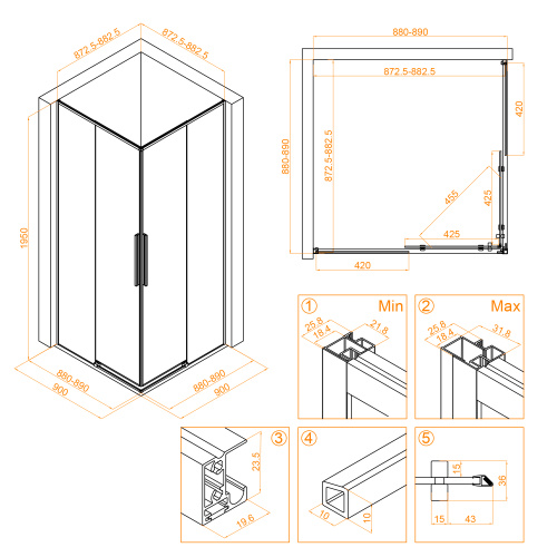 Душевой уголок RGW Stilvoll 32323199-14 90х90 стекло прозрачное профиль черный без поддона - фото 2