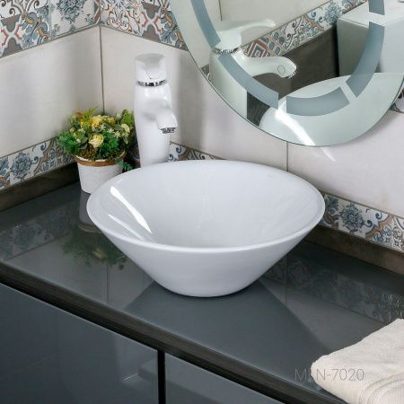 Раковина из сантехнического фарфора Melana 7020-805 40х40 накладная цвет белый без отверстий под смеситель