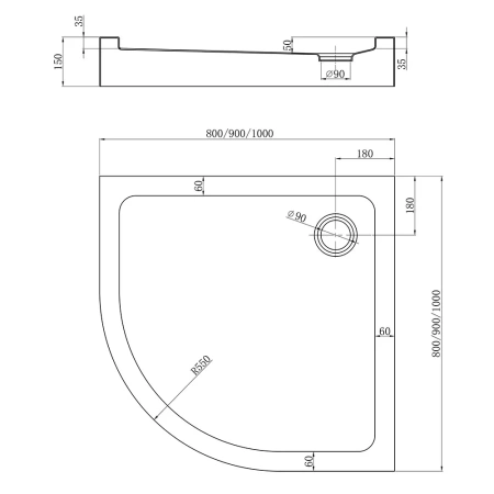 Душевой поддон акриловый Veconi Tezeo acrylic TZ51-90-C5 90х90 белый с ножками и каркасом