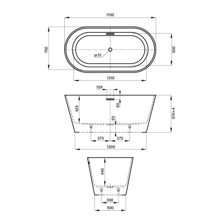 Ванна акриловая Wellsee Shell 281703000 170х75 отдельностоящая овальная с ножками