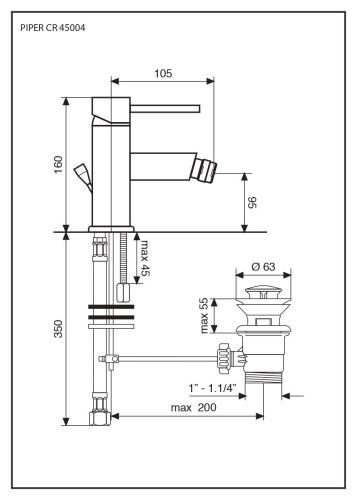 Смеситель Emmevi Piper 45004/NEO на биде черный матовый - фото 2 Смеситель Emmevi Piper 45004/NEO на биде черный матовый - фото 2