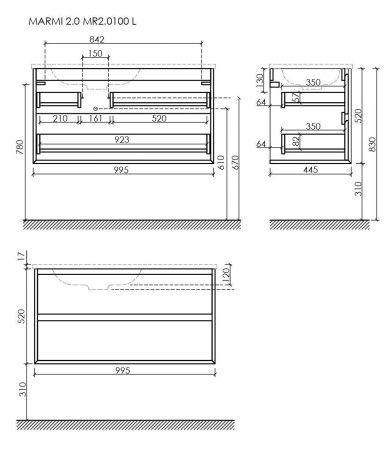 Тумба под раковину Sancos Marmi 2.0 MR2.0100LECH 100х40 подвесная цвет коричневый
