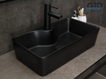 Раковина керамическая Gid Geométrico 53353 60х30 накладная цвет черный 1 отверстие под смеситель