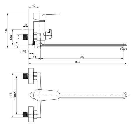 Смеситель для ванны WesnaArt Natur NAT07-320 настенный хром
