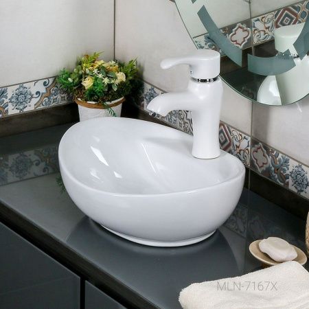 Раковина из сантехнического фарфора Melana 7167X-805 40х30 накладная цвет белый 1 отверстие под смеситель