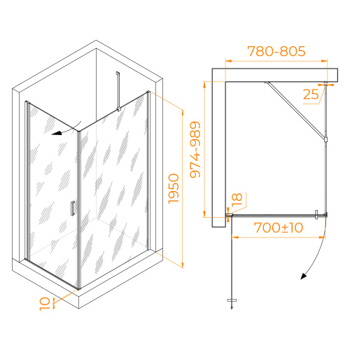 Душевой уголок RGW Leipzig 06123480-11 80х100 стекло прозрачное профиль хром глянцевый без поддона - фото 2