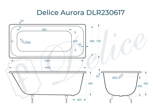 Ванна чугунная Delice Aurora DLR230617 140х70 пристенная прямоугольная без ножек - фото 3