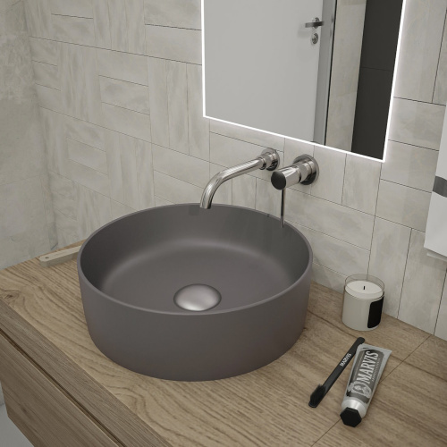 Раковина из сантехнического фарфора Teymi Lina T50196 41х41 накладная цвет серый без отверстий под смеситель - фото 5