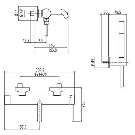 Смеситель Gattoni CIRCLE TWO 9100/91NO настенный черный