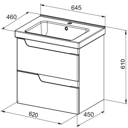 Тумба с раковиной Orange TOPLINE-Milano TP-M65-02+RA 65х46х61 цвет белый