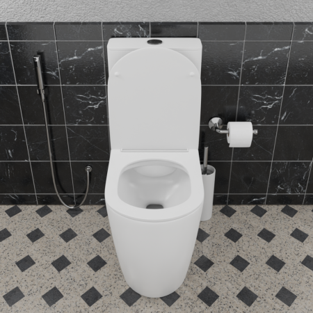 Унитаз напольный с бачком CeramaLux 1289А белый с сиденьем микролифт безободковый