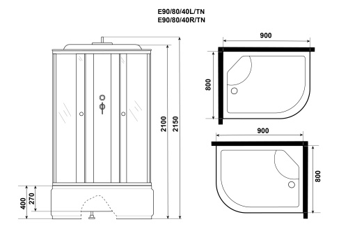 Душевая кабина Niagara Eco E90/80/40L/TN 90х80 асимметричная с крышей - фото 4