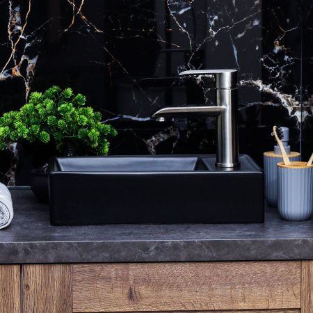 Раковина из сантехнического фарфора Melana 9048EYMB 40х20 накладная цвет черный 1 отверстие под смеситель