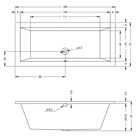 Ванна акриловая Riho LUSSO B013001005 160х70 пристенная прямоугольная без ножек