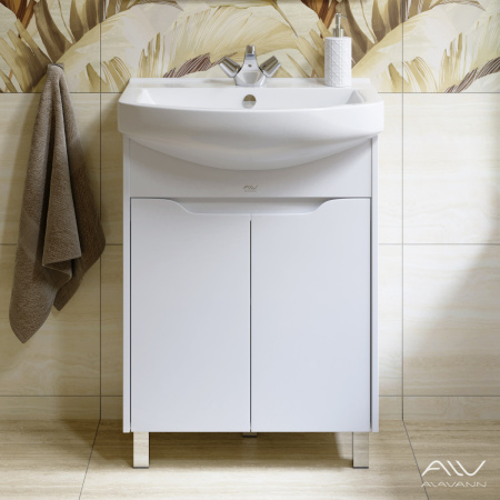 Тумба с раковиной Alavann Crystal 65 ALV0952000 напольная белая с полками