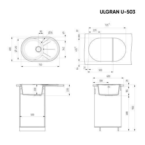 Кухонная мойка Ulgran Classic U-503-345 75х48 цвет коричневый - фото 2