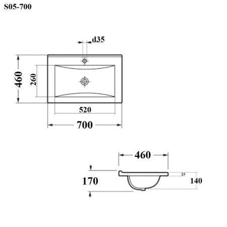 Раковина из сантехнического фарфора Bond Cube S05-700 70х50 встраиваемая цвет белый 1 отверстие под смеситель