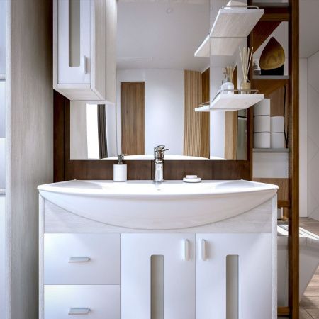 Зеркало-шкаф Бриклаер Бали 4627125412035 90х100 подвесной цвет белый/бежевый