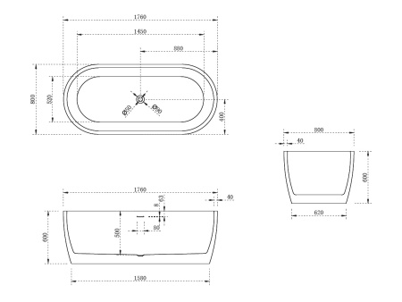 Ванна акриловая Abber AB9219 175х80 отдельностоящая овальная с каркасом