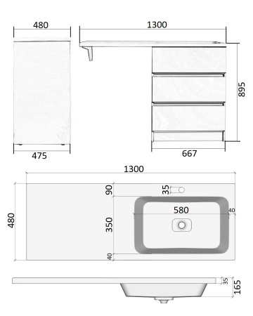 Тумба с раковиной Orange Sistema ST-70TUW+RAR 130х48х90 цвет белый