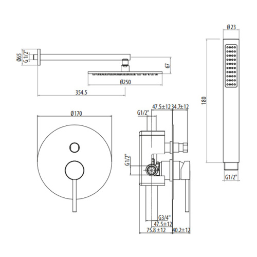 Душевая система Gattoni CIRCLE TWO 9190/PDBO (аналог 9090/PDBO) встраиваемая белый - фото 2