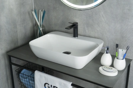 Раковина керамическая Gid Geométrico 51184 60х40 накладная цвет белый 1 отверстие под смеситель