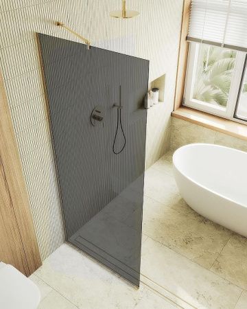 Душевая перегородка Maybah Glass MGD-1355-3у 100х195 стекло тонированное профиль золото