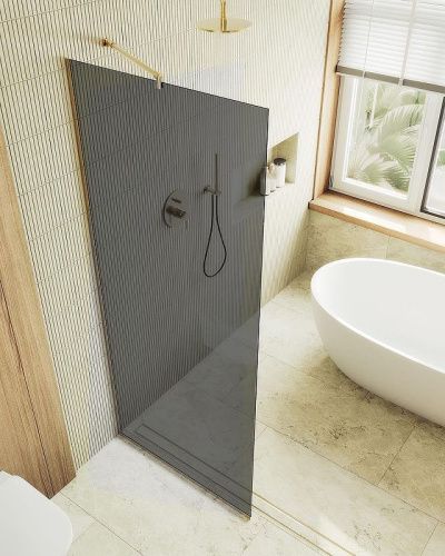 Душевая перегородка Maybah Glass MGD-1355-3у 100х195 стекло тонированное профиль золото - фото 2