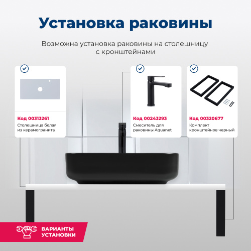 Раковина Aquanet Soul 50 см SOUL-2-MB накладная цвет черный - фото 5