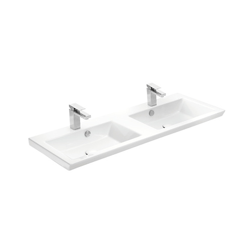 Раковина керамическая Dreja Isik 4120-KL 120х44 подвесная цвет белый 2 отверстия под смеситель - фото 2