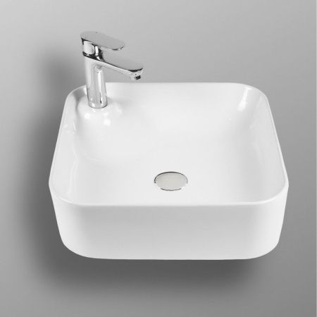 Раковина из сантехнического фарфора Bond Cube S04-430 40х40 накладная цвет белый 1 отверстие под смеситель