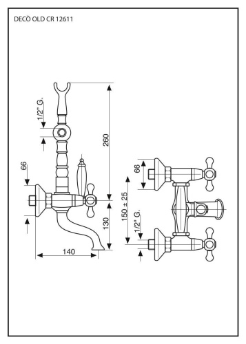 Смесители Emmevi Deco Old 12611/BO на столешницу белый/золото - фото 2