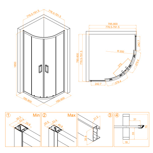 Душевой уголок RGW Classic 32095488-14 80х80 стекло прозрачное профиль черный без поддона - фото 5