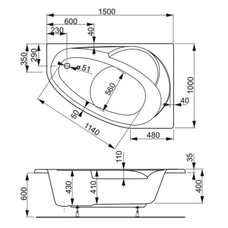 Ванна акриловая Vagnerplast Flora VPBA151FLA3PX-04 150х100 пристенная асимметричная без каркаса