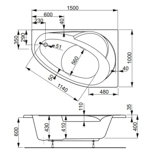 Ванна акриловая Vagnerplast Flora VPBA151FLA3LX-04 150х100 пристенная асимметричная - фото 3
