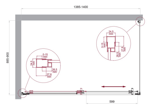 Душевой уголок BelBagno LUCE LUCE-AH-1-140/90-C-Cr 140х90 стекло прозрачное профиль хром глянцевый без поддона - фото 2