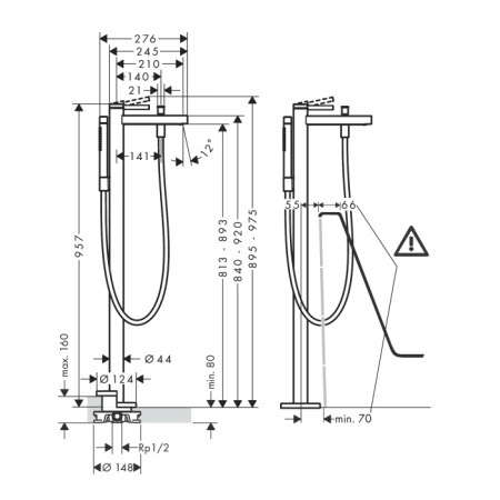 Смеситель для ванны и душа Hansgrohe Finoris 76445670 напольный черный