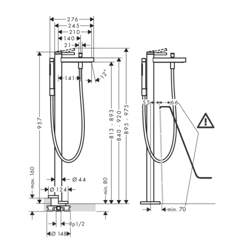 Смеситель для ванны и душа Hansgrohe Finoris 76445670 напольный черный - фото 2
