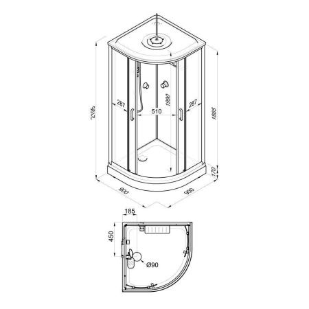 Душевая кабина Тритон Прайм-Блэк Щ0000071582 90х90 четверть круга с крышей ориентация универсальная