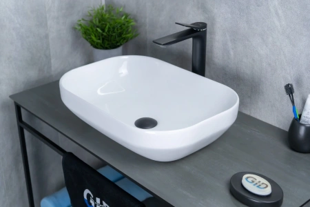 Раковина керамическая Gid Lago 51195 50х40 накладная цвет белый без отверстий под смеситель