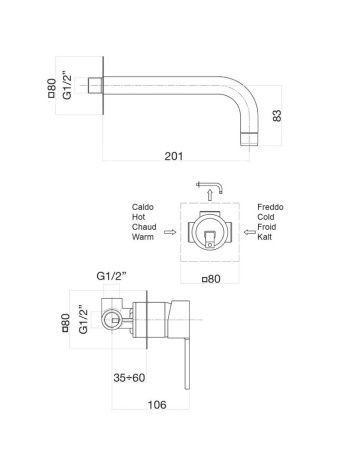 Смеситель для раковины Fiore 76CR7427 настенный хром