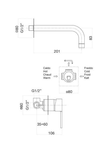 Смеситель для раковины Fiore 76CR7427 настенный хром - фото 3
