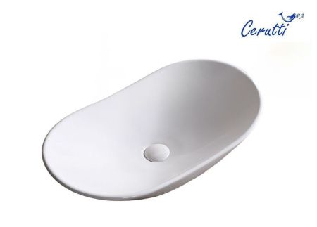 Раковина из сантехнического фарфора Cerutti SPA CR7031B 60х40 накладная цвет белый без отверстий под смеситель